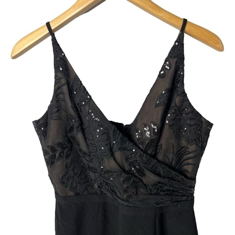 Dress The Population Giulia Dress Black Size Large Leg Slit Sequin Lace Top - Picture 4 of 10